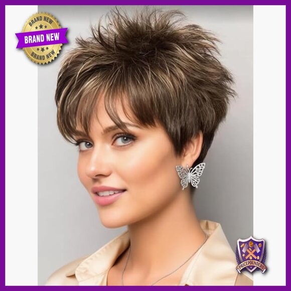 Short Pixie Cut Wig with Bangs, Heat Resistant Synthetic Hair for Daily Use